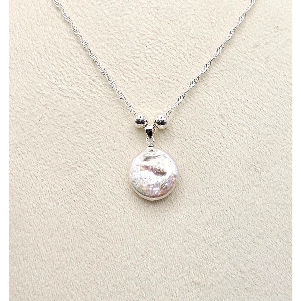 Elegant Handmade Baroque Freshwater Pearl Necklace Pendant Fine Sterling Silver